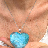 Larimar Heart Pendant- 925 Silver Larimar Specimen Necklace