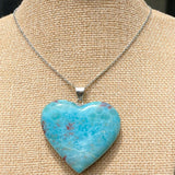 Larimar Heart Pendant- 925 Silver Larimar Specimen Necklace