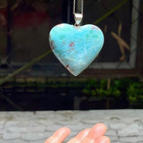 Larimar Heart Pendant- 925 Silver Larimar Specimen Necklace