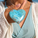 Larimar Heart Pendant- 925 Silver Larimar Specimen Necklace
