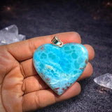 Larimar Heart Pendant- 925 Silver Larimar Specimen Necklace