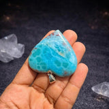 Larimar Heart Pendant- 925 Silver Larimar Specimen Necklace