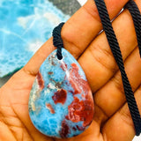 Larimar Jasper Stone Necklace With Red Inclusions for Men & Women