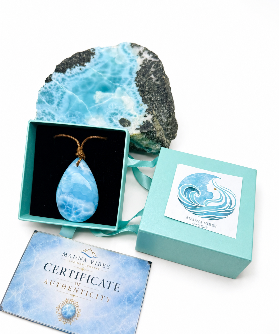 Larimar Teardrop Necklace , Ocean Blue Webbing Pattern for Men & Women
