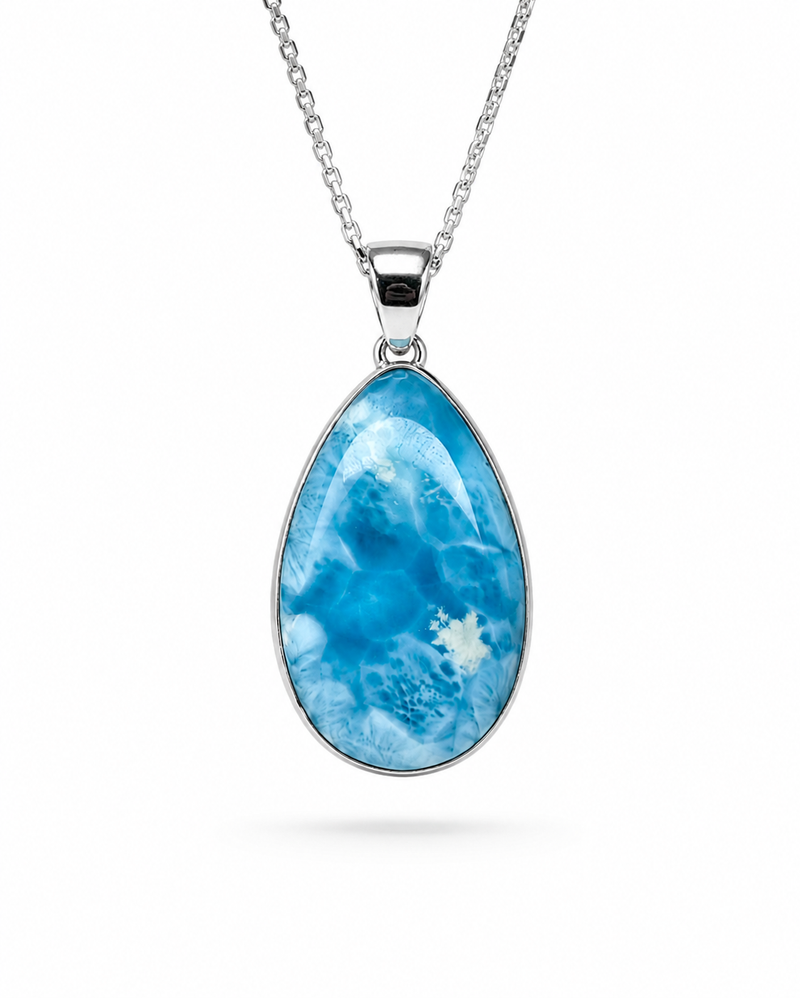Exclusive Larimar Pendant, AAA+Blue Fractal Sterling Silver Necklace