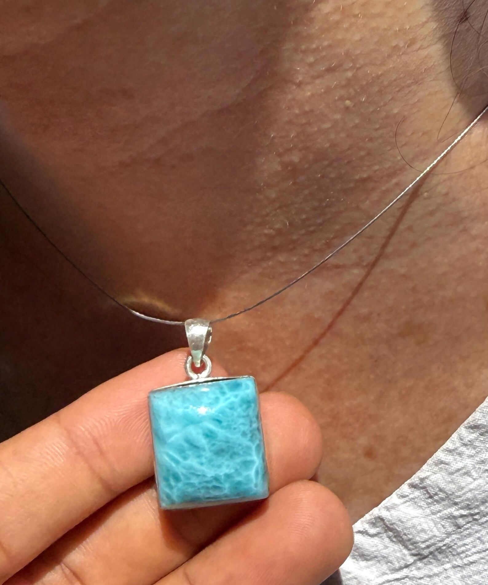 AAA Deep Azure Larimar Square Pendant – 925 Sterling Silver