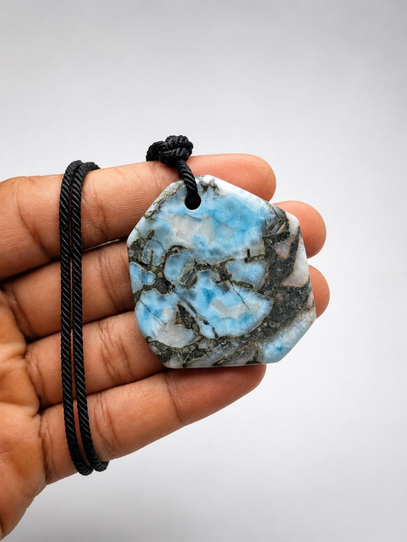 Specimen Larimar Taino Necklace on adjustable Cord for Men & Women