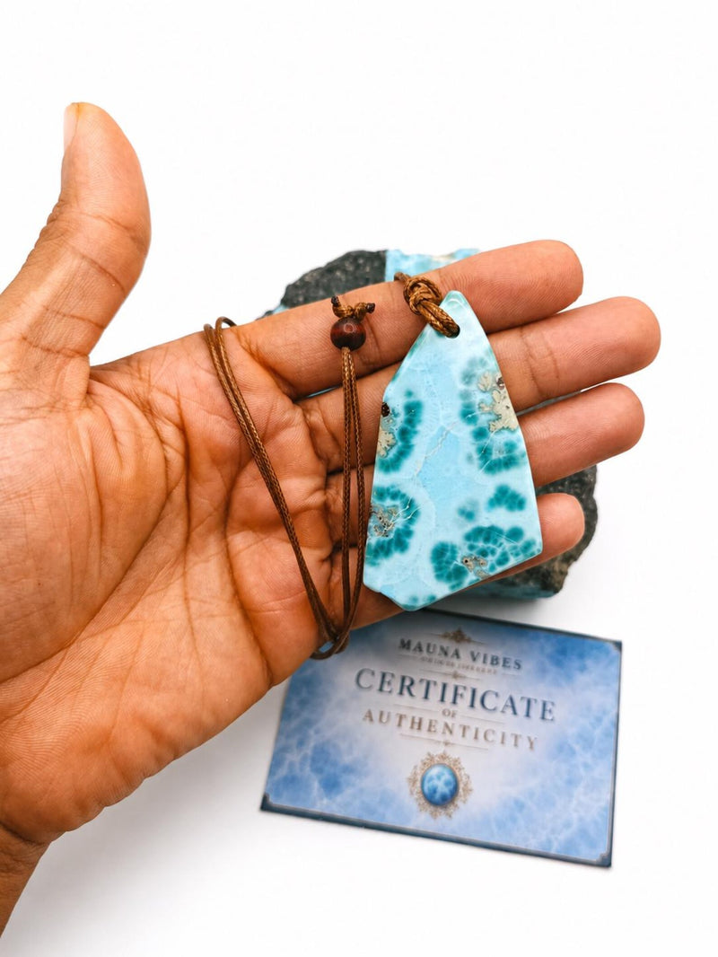 Larimar Stone Freefrom Cord Necklace