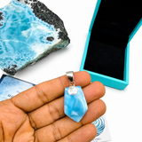 Larimar Pendant, AAA Blue Dominican Stone Unisex 925 Sterling Silver Jewelry