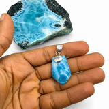Larimar Pendant, AAA Blue Dominican Stone Unisex 925 Sterling Silver Jewelry