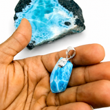 Larimar Pendant, AAA Blue Dominican Stone Unisex 925 Sterling Silver Jewelry