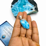 Larimar Pendant, AAA Blue Dominican Stone Unisex 925 Sterling Silver Jewelry