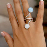 Larimar Bypass Wrap Ring – Dual Stone 925 Sterling Silver