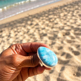 Larimar Teardrop Ring – Adjustable 925 Sterling Silver
