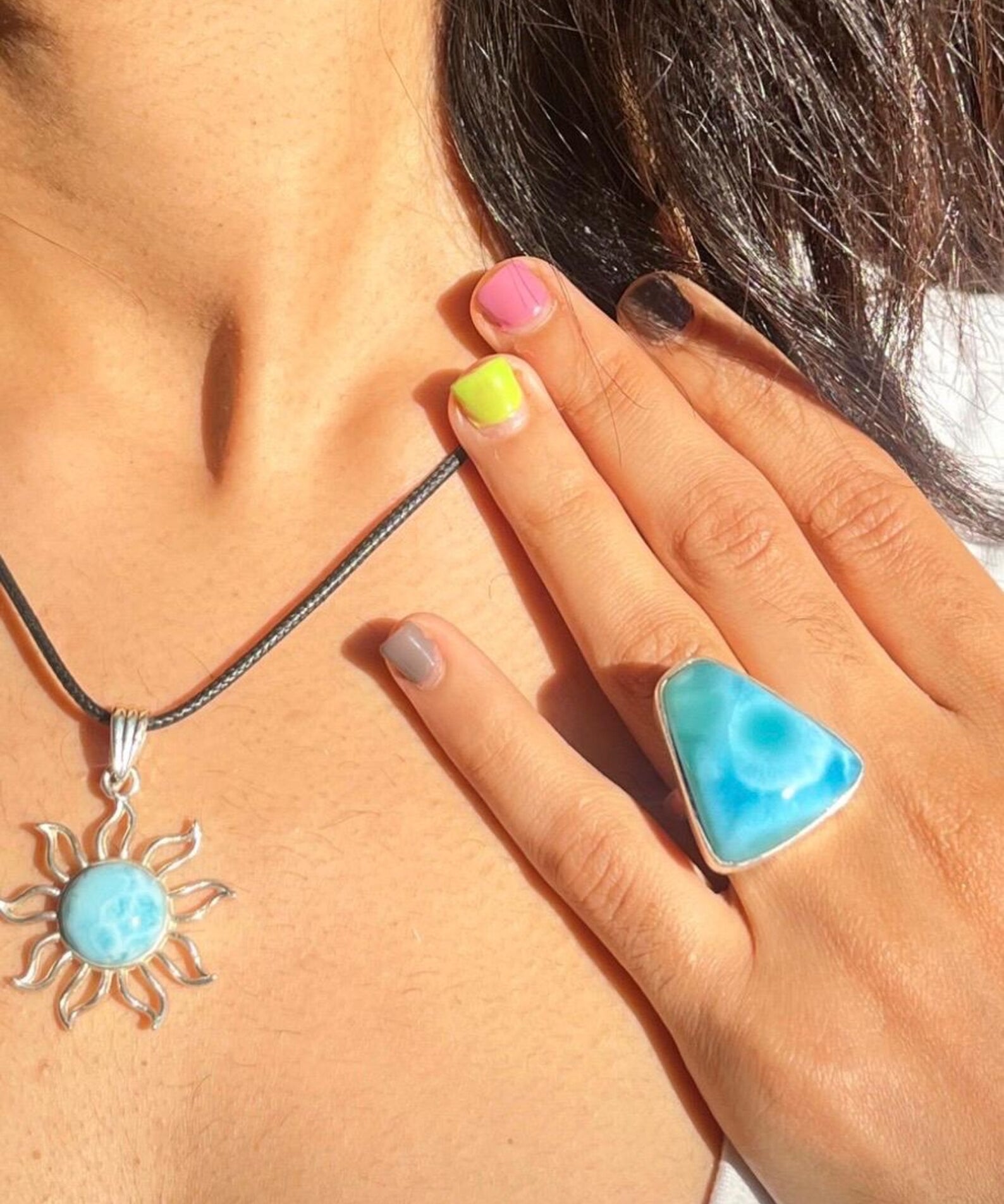 AAA Larimar Triangle Ring – 925 Sterling Silver