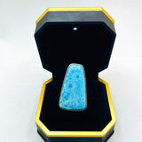 Larimar Ring – Trapezoid Cabochon 925 Sterling Silver Adjustable Statement Jewelry