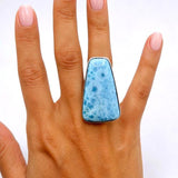Larimar Ring – Trapezoid Cabochon 925 Sterling Silver Adjustable Statement Jewelry