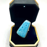 Larimar Ring – Trapezoid Cabochon 925 Sterling Silver Adjustable Statement Jewelry