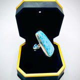 Larimar Ring – Trapezoid Cabochon 925 Sterling Silver Adjustable Statement Jewelry
