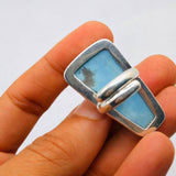 Larimar Ring – Trapezoid Cabochon 925 Sterling Silver Adjustable Statement Jewelry