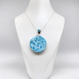 Round AAA Larimar Pendant –High-Grade Blue Turtleback Translucent Double-Sided 925 Sterling Silver