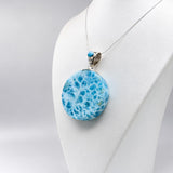 Round AAA Larimar Pendant –High-Grade Blue Turtleback Translucent Double-Sided 925 Sterling Silver
