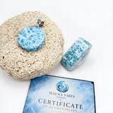Round AAA Larimar Pendant –High-Grade Blue Turtleback Translucent Double-Sided 925 Sterling Silver