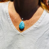 AAA Larimar Pendant, 925 Sterling Silver Blue Dominican Stone