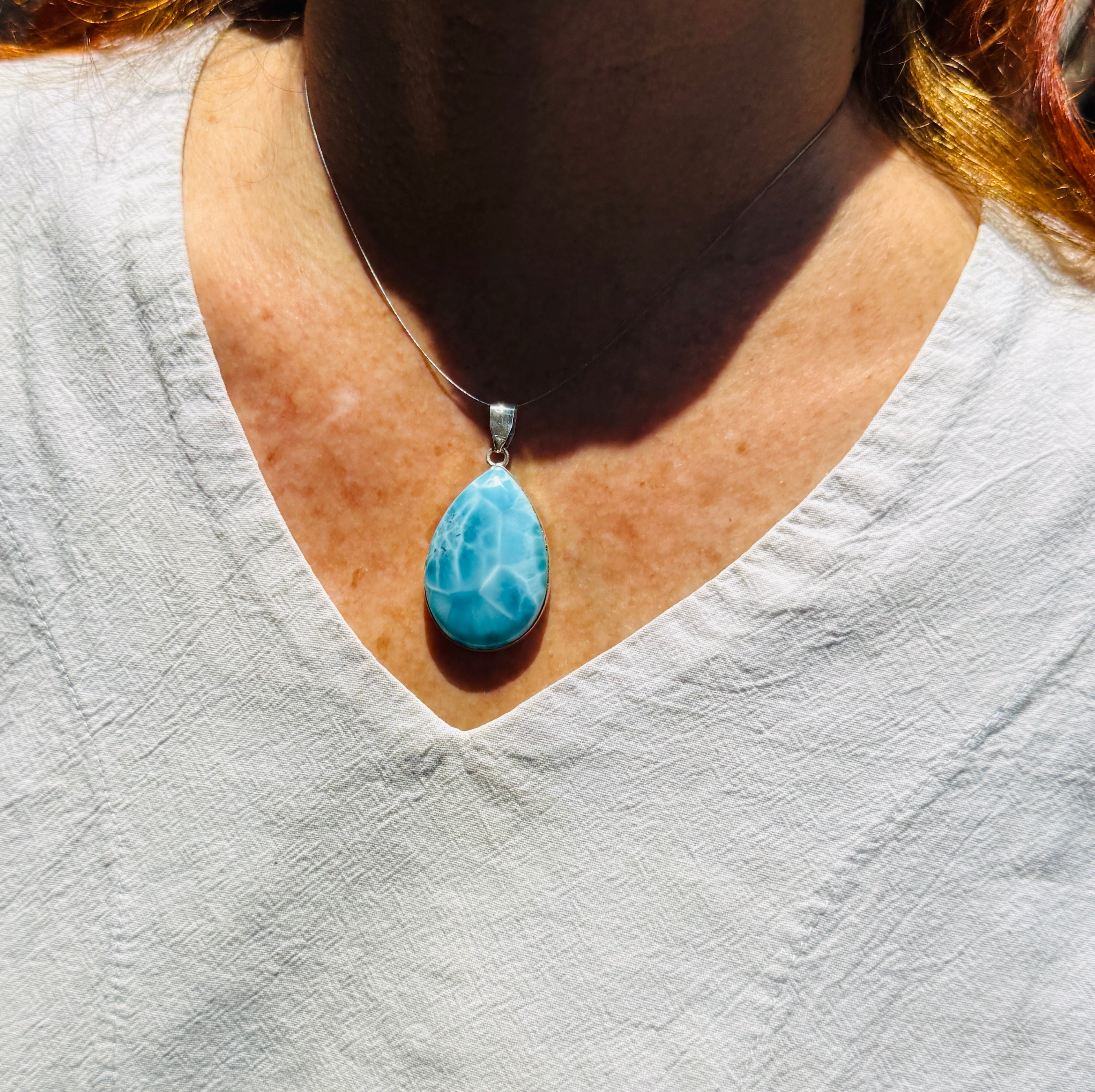 AAA Larimar Pendant, 925 Sterling Silver Blue Dominican Stone