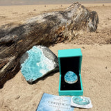 Larimar Ring in 925 Sterling Silver in a beach