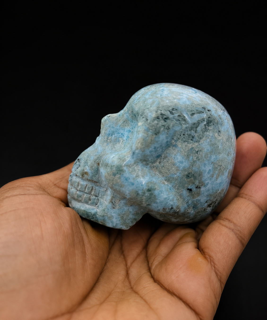 Larimar Skull Carving – Hand Carved Specimen Home Decor Collectors Gift