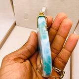 AAA+ Larimar Slab Necklace – Gold Plated Sterling Silver & Dominican Amber