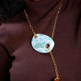 AAA+ Larimar Slab Necklace – Gold Plated Sterling Silver & Dominican Amber