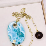 AAA+ Larimar Slab Necklace – Gold Plated Sterling Silver & Dominican Amber
