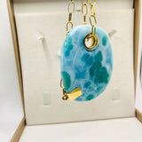 AAA+ Larimar Slab Necklace – Gold Plated Sterling Silver & Dominican Amber