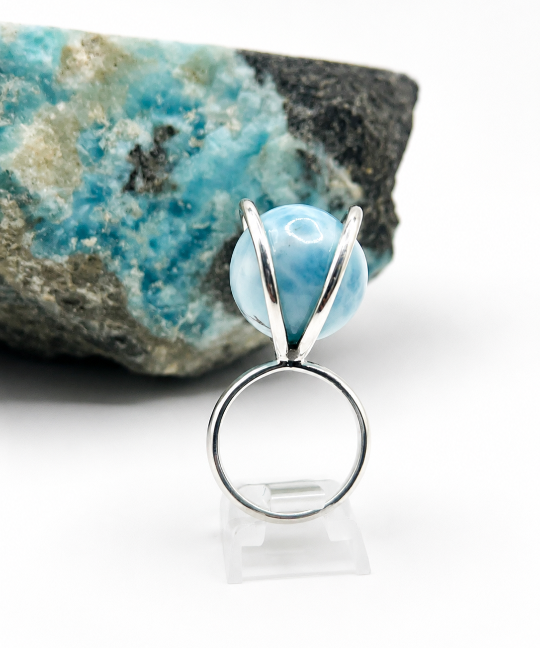 Larimar Spinner Ring – 925 Sterling Silver Sphere