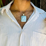Larimar Square Pendant, 925 Sterling Silver Dominican Blue Stone for Men & Women