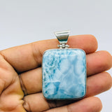 Larimar Square Pendant, 925 Sterling Silver Dominican Blue Stone for Men & Women