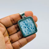 Larimar Square Pendant, 925 Sterling Silver Dominican Blue Stone for Men & Women