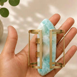 Larimar Slab Cuff Bracelet – 18K Gold Plated Sterling Silver Statement Jewelry
