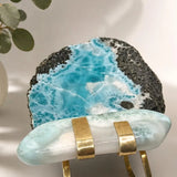 Larimar Slab Cuff Bracelet – 18K Gold Plated Sterling Silver Statement Jewelry
