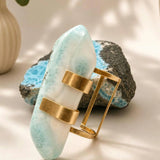 Larimar Slab Cuff Bracelet – 18K Gold Plated Sterling Silver Statement Jewelry