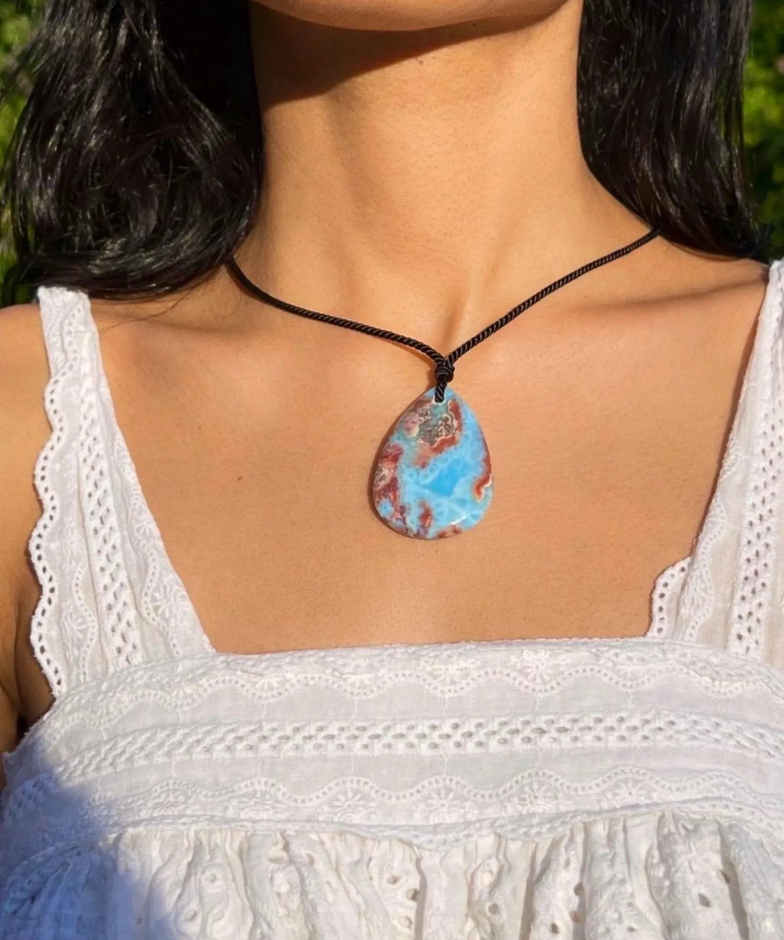 Larimar Jasper Stone Necklace With Red Inclusions for Men & Women
