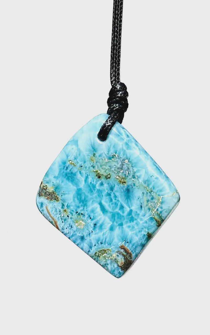 Larimar Necklace – AAA Dominican Blue Stone on Adjustable Cord for Men & Women