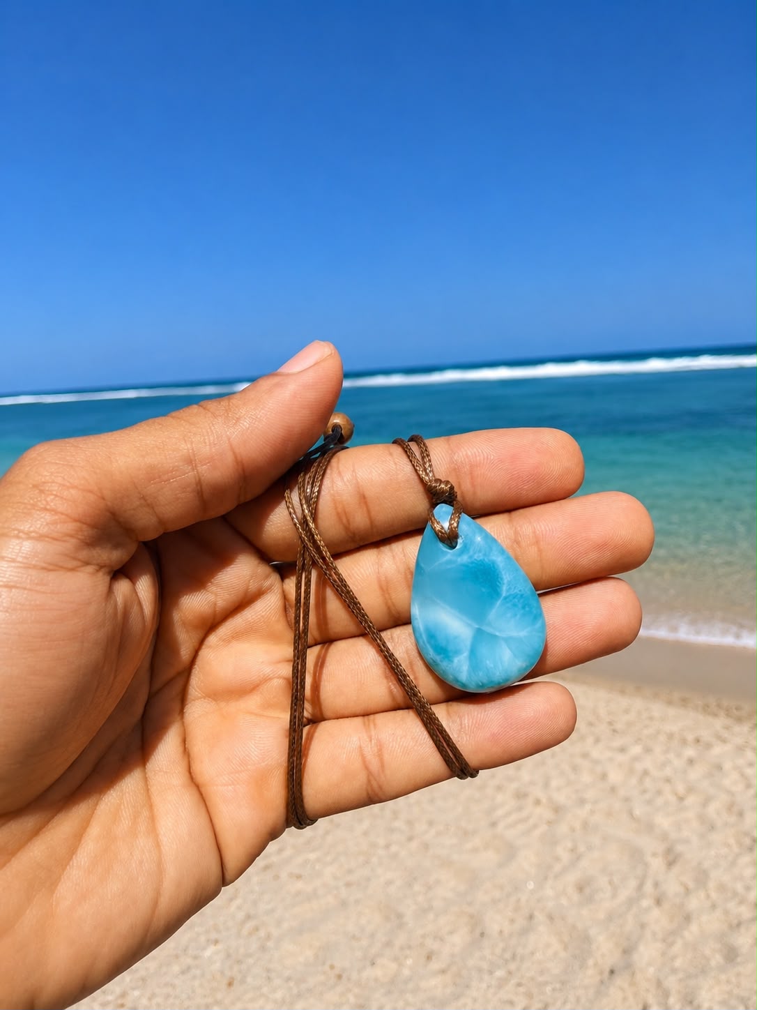 Larimar Stone Necklace – AAA Natural Super Blue beach