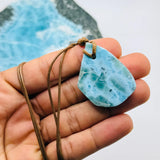 Natural Larimar Freeform Necklace – Blue Dominican Gemstone Pendant | Unisex