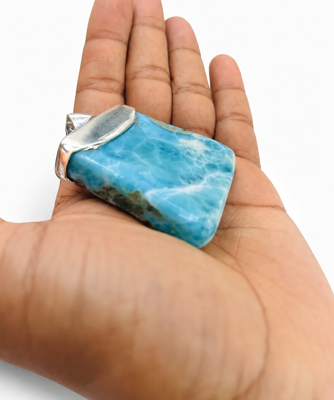 Large Larimar Statement Pendant in 925 Sterling Silver