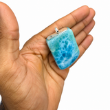 Larimar Stone Pendant Necklace, Genuine AAA Dominican Ocean Stone Gift for Men & Women