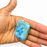 Larimar Stone Pendant Necklace, Genuine AAA Dominican Ocean Stone Gift for Men & Women
