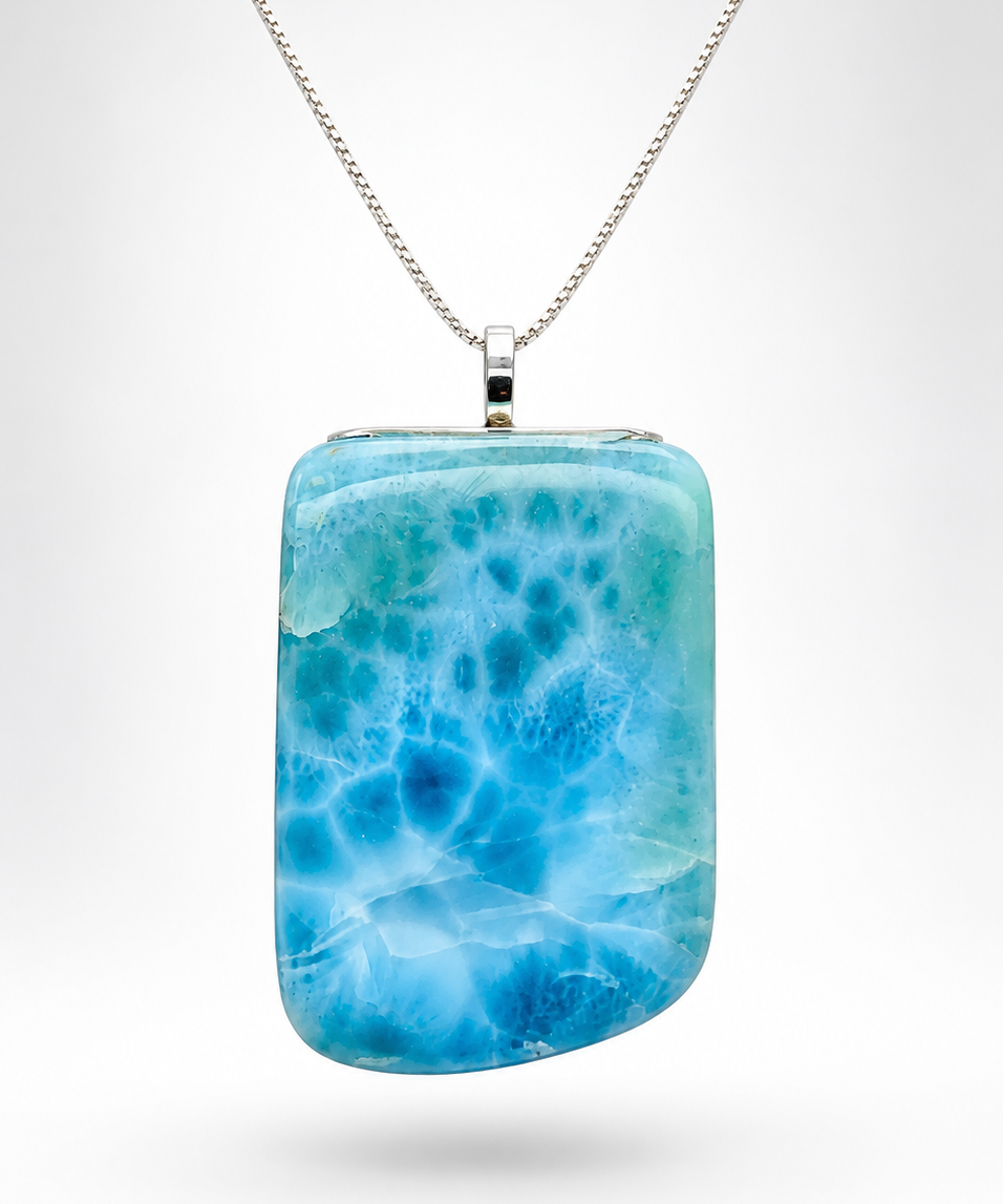 AAA grade Dominican Larimar pendant, front view, as gifting, Mauna Vibes